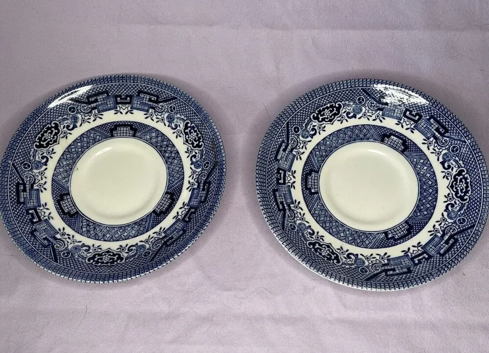 English Blue Willow CHURCHILL Porcelain 5.5 in. (2 cup Saucers)